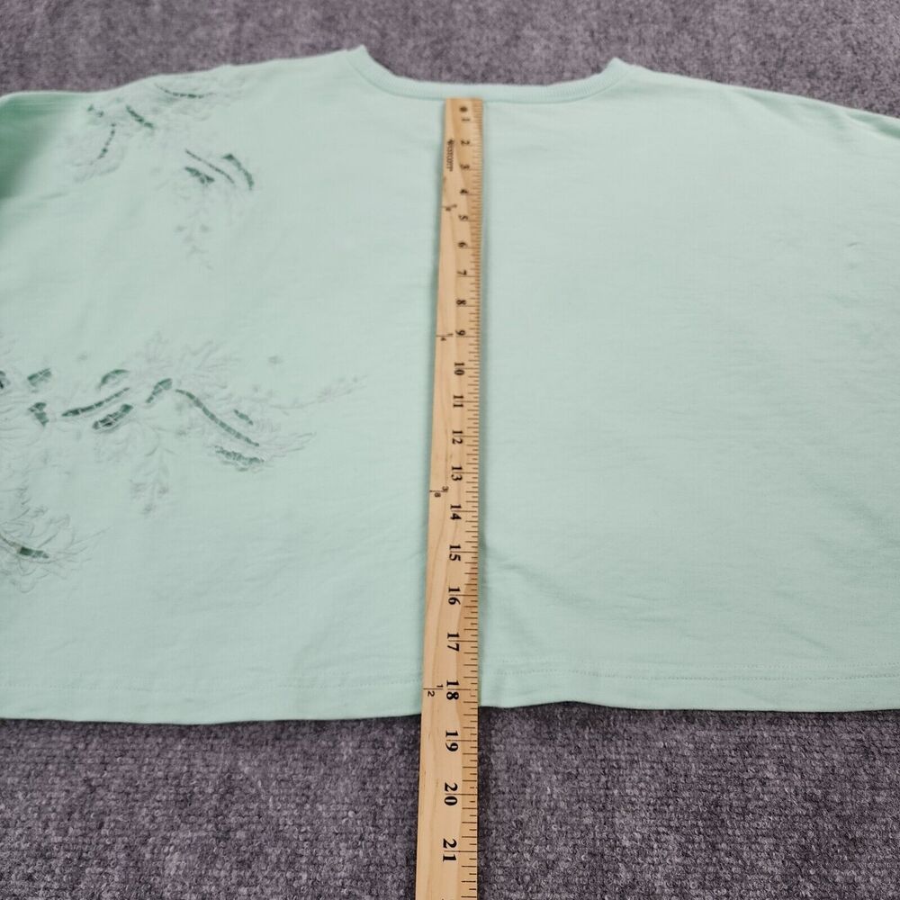 Anthropologie Sweatshirt Womens XS Green Floral Embroidered Lace Cropped Box Top - Picture 5 of 16
